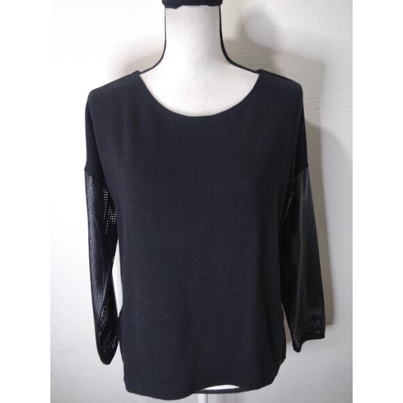 Generation Love New York Black Perforated Faux Leather Sleeve Sweater Size XS/S - Picture 5 of 13